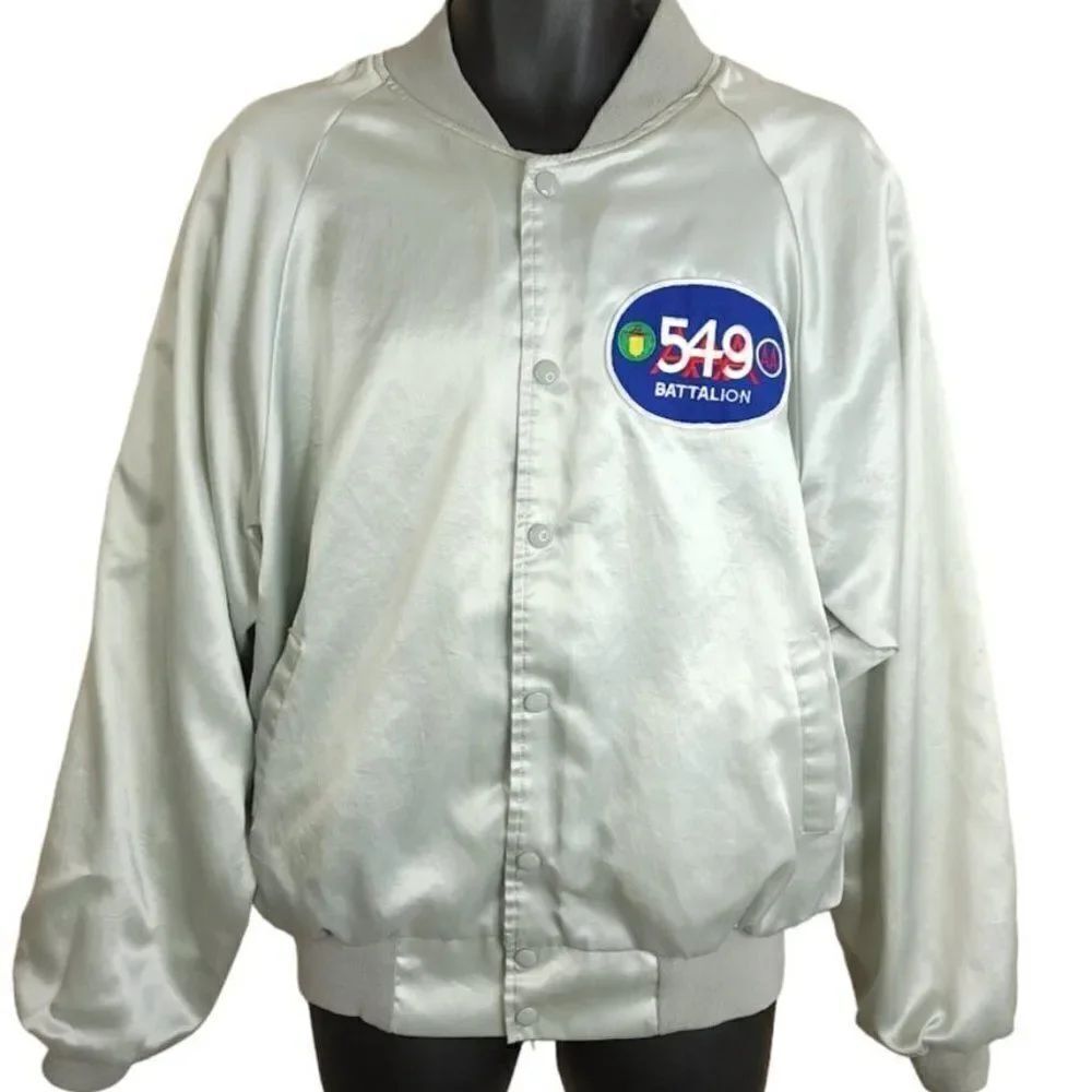549th Battalion Satin Bomber Jacket Vintage 80s Anti Aircraft Artillery Army